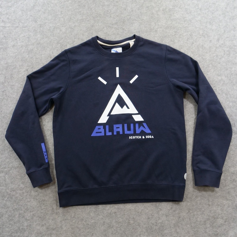 Scotch & Soda Sweatshirt Mens Large Blue Graphic Pullover Fleece Graphic Print